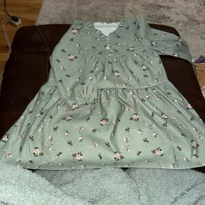 Green Floral spring or fall toddler dress